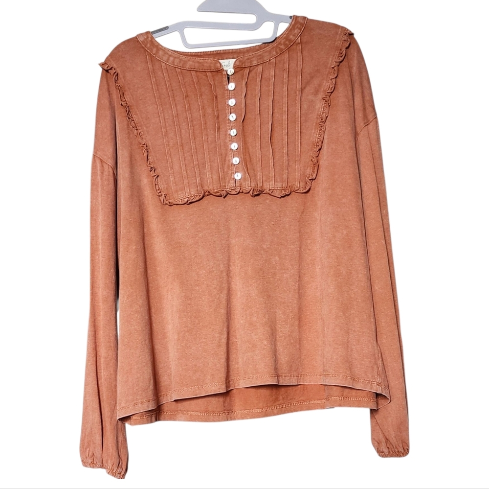 Terracotta Button-Front Blouse